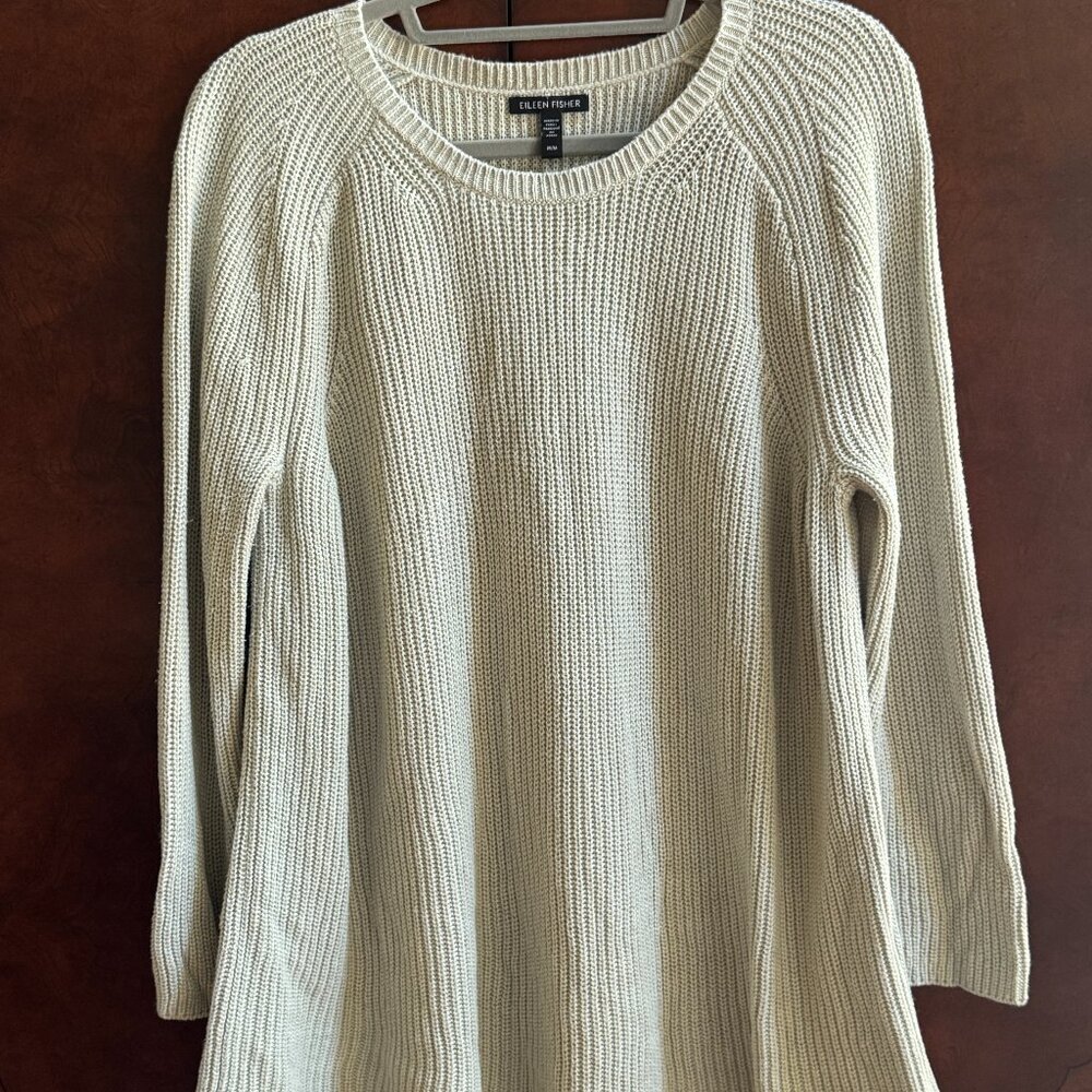 Eileen Fisher Cotton Tencel Blend Knit Drop Shoulder Sweater Size M Quiet Luxury